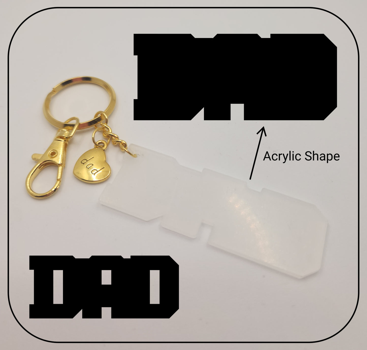 Gold Metal Charm Keyring with Acrylic DAD Blank (Father's Day)