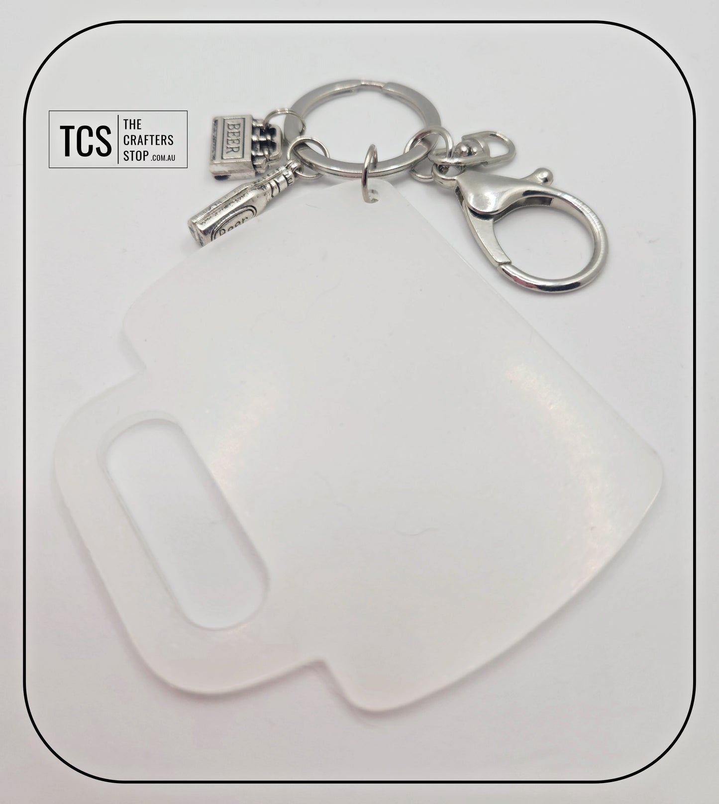 Metal Charm Beer Keyring with Acrylic Blank (Father's Day)