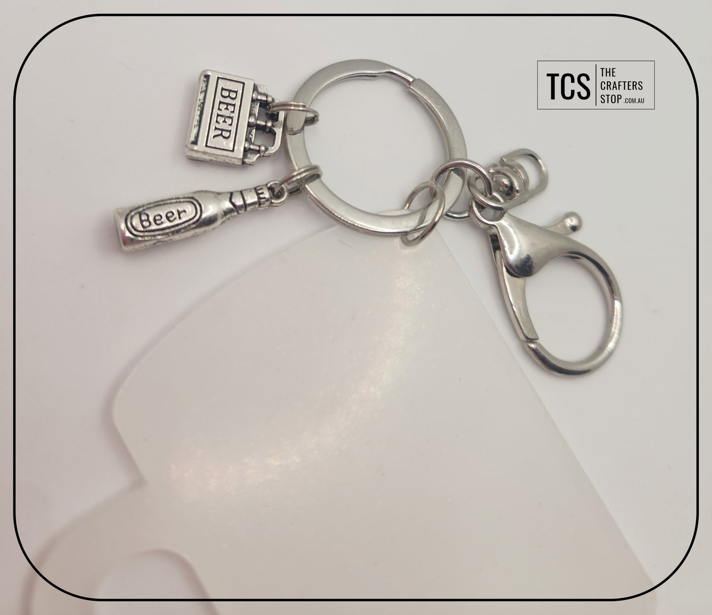 Metal Charm Beer Keyring with Acrylic Blank (Father's Day)