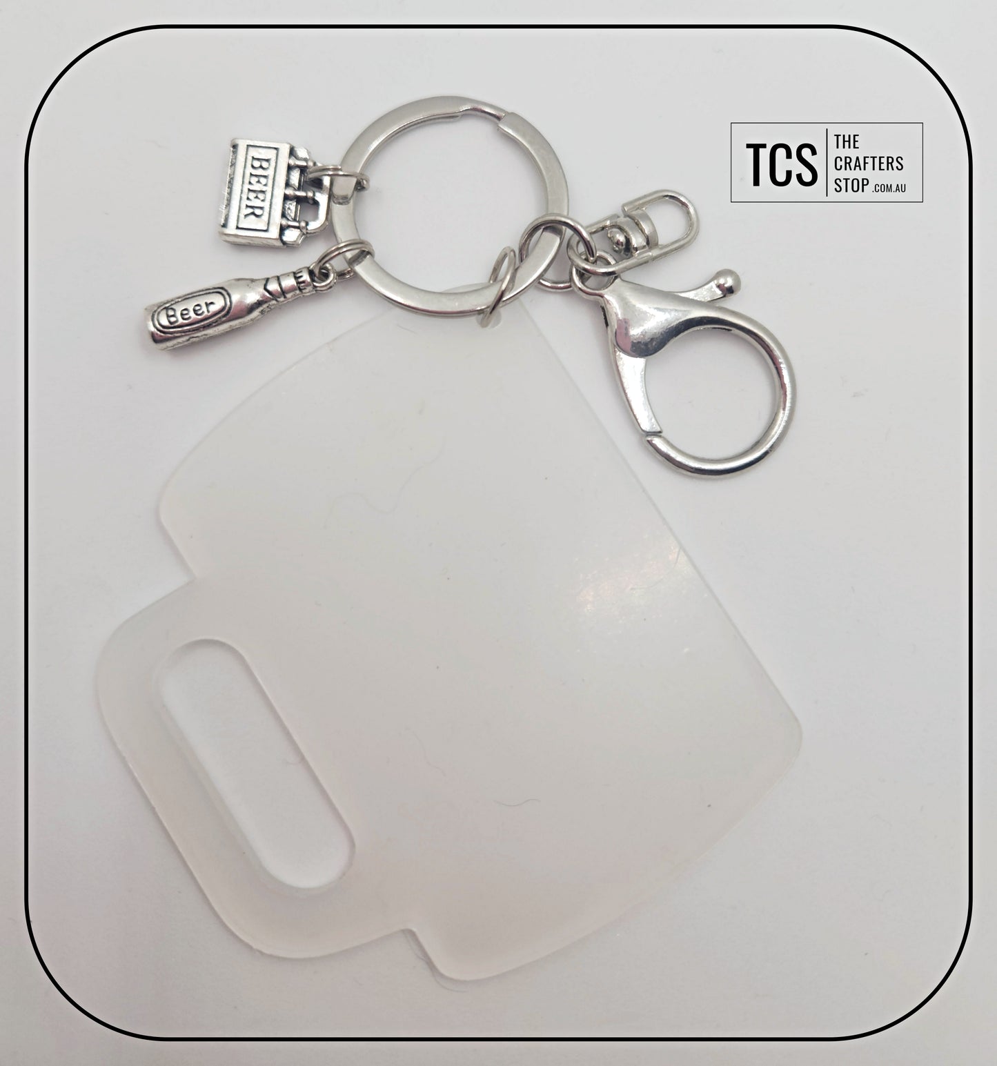 Metal Charm Beer Keyring with Acrylic Blank (Father's Day)