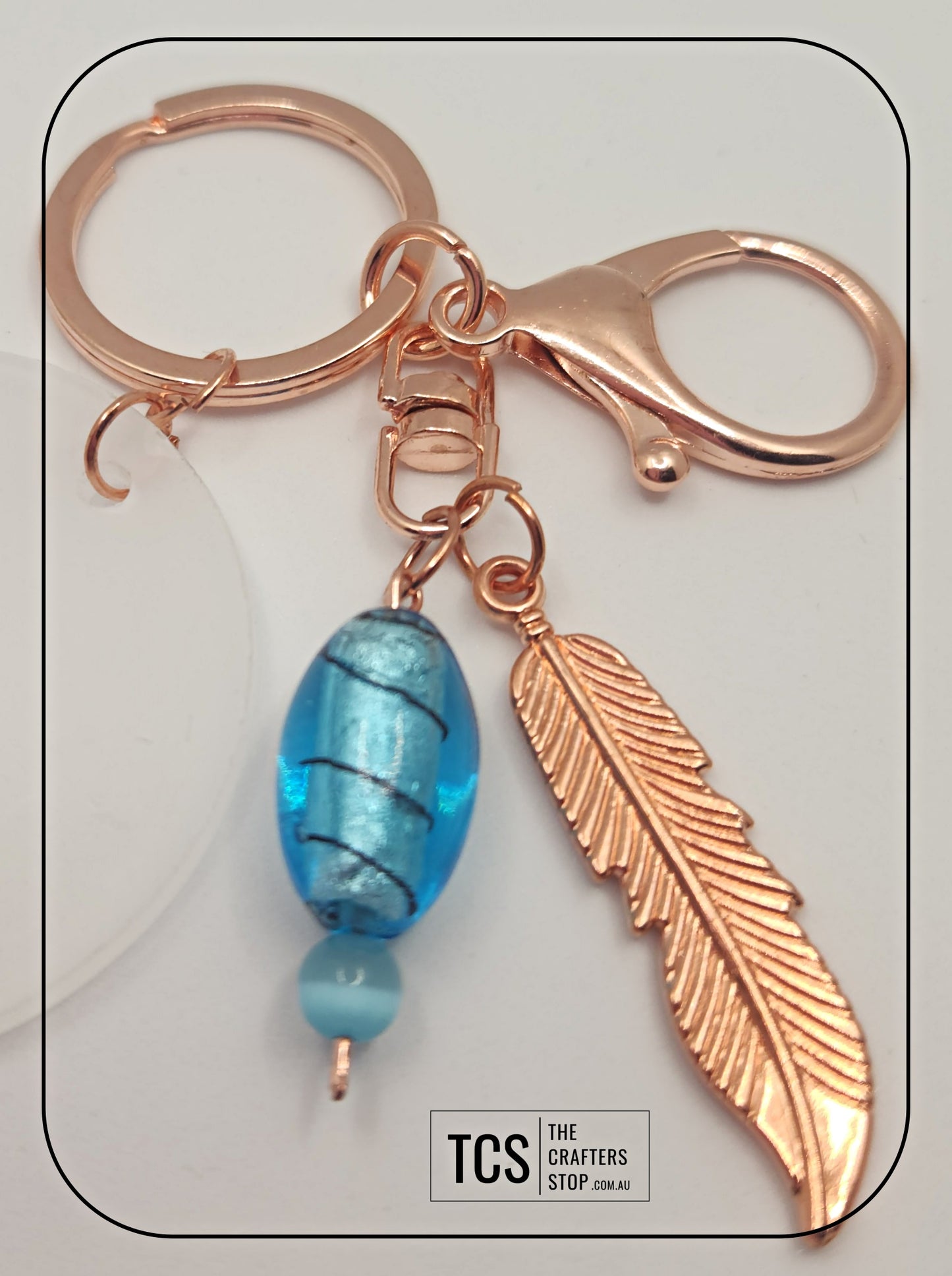Ladies Rose Gold Keyring with Acrylic Blank and Glass Beads