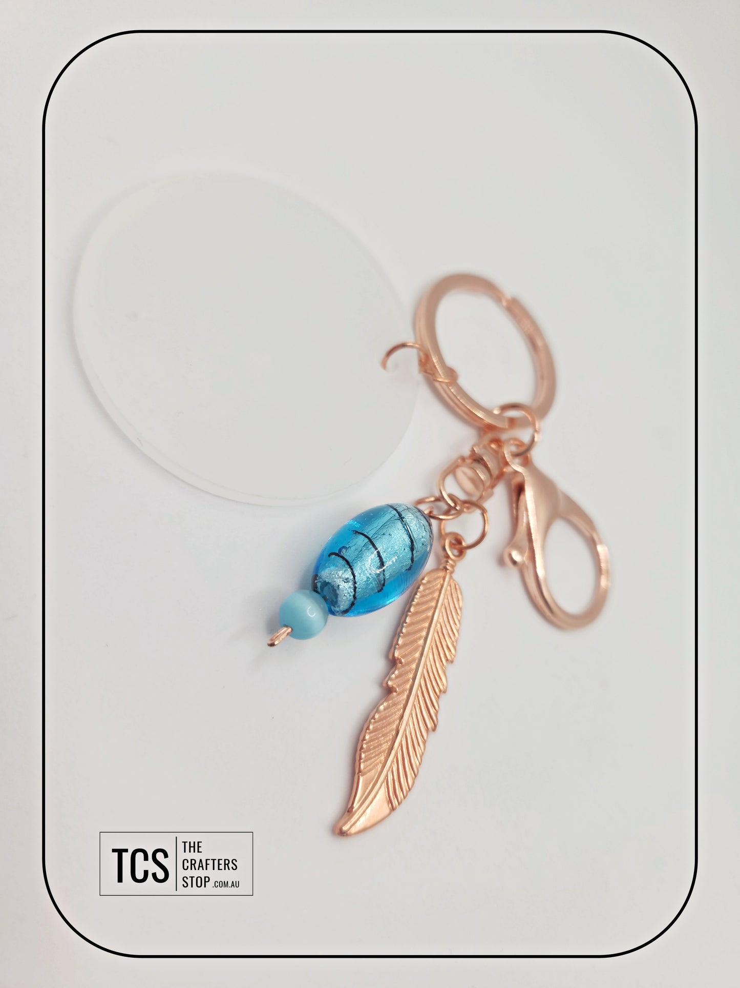 Ladies Rose Gold Keyring with Acrylic Blank and Glass Beads