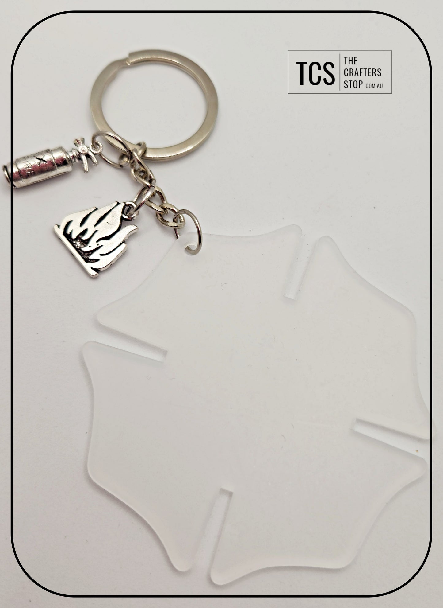 Fire Fighter Cross Acrylic Metal Charm Keyring