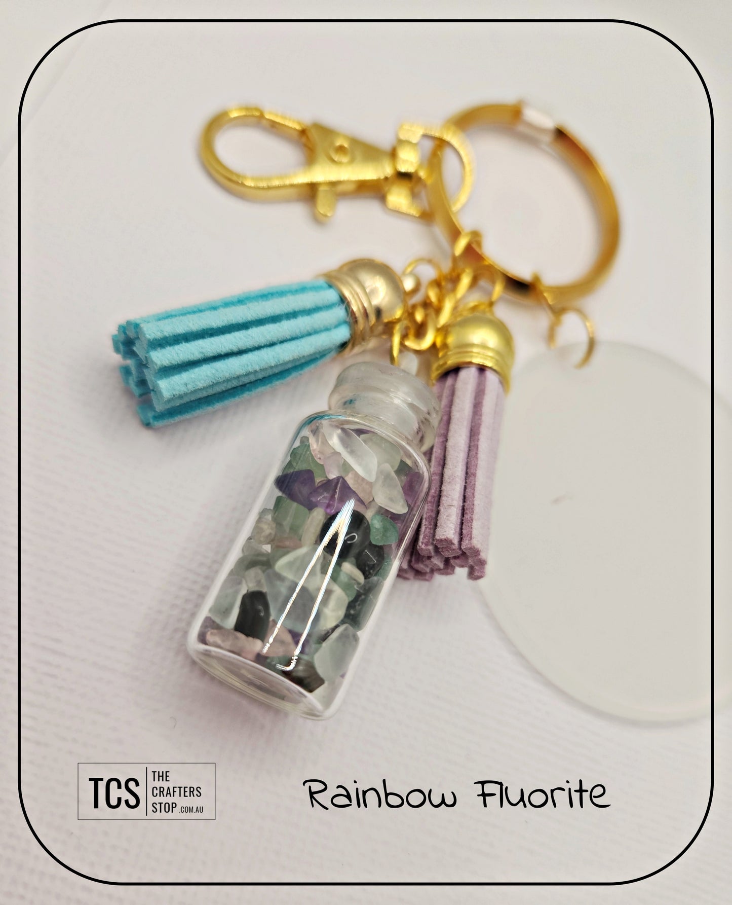 Premium Crystal Chip Keyring with Acrylic Blank