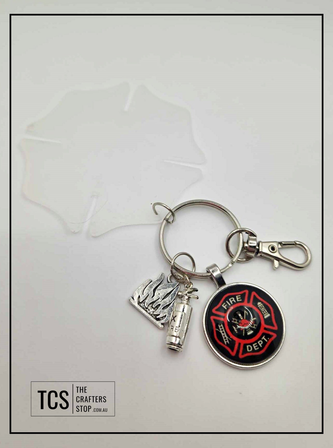 Fire Fighter Cross Acrylic/Metal Keyring