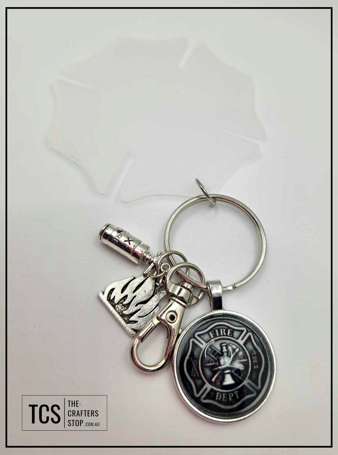 Fire Fighter Cross Acrylic/Metal Keyring