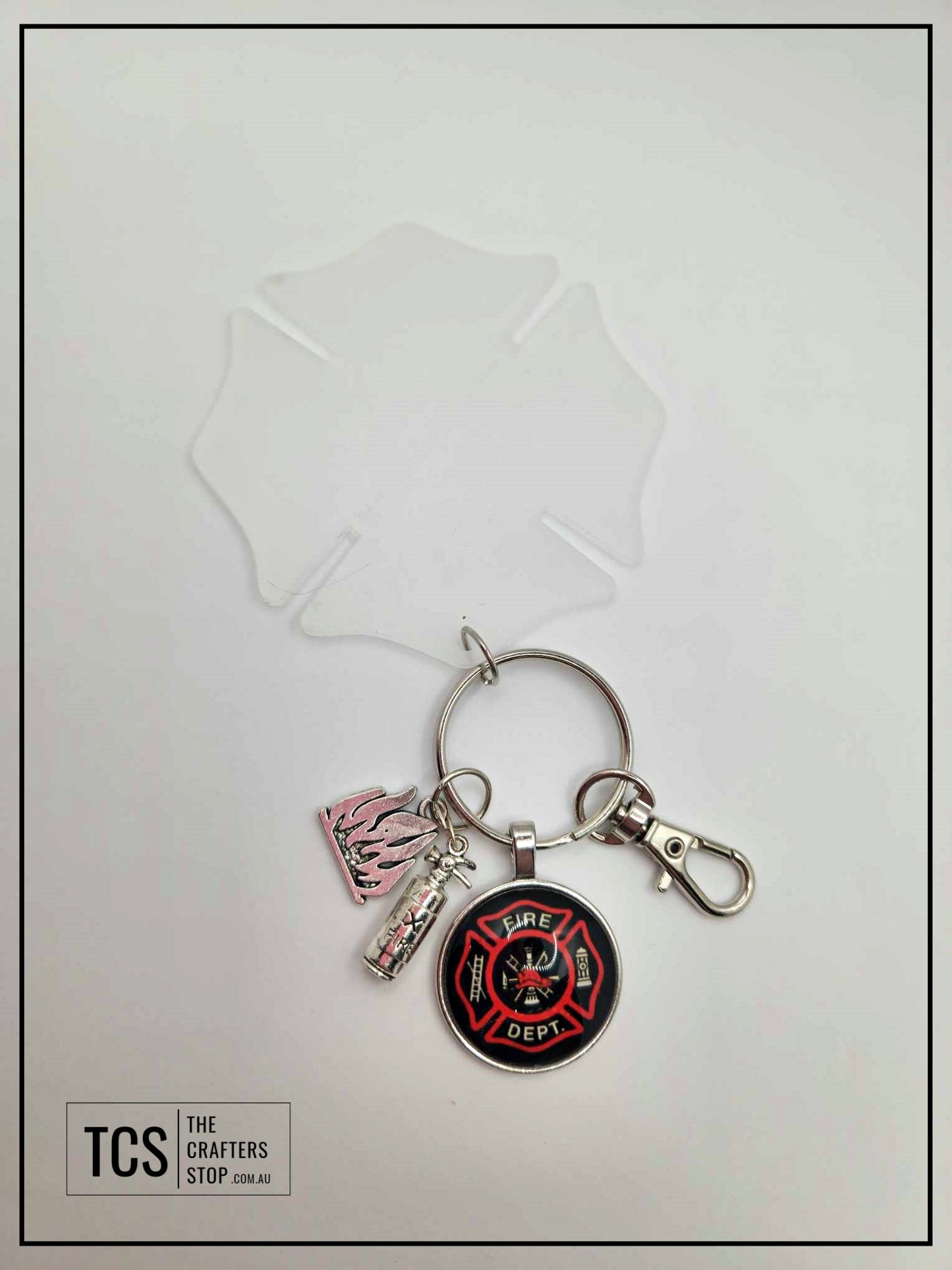Fire Fighter Cross Acrylic/Metal Keyring