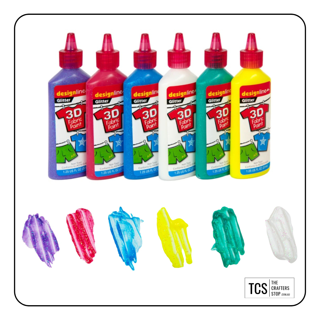 3D Glitter Fabric Paint Set (X6 Pack)