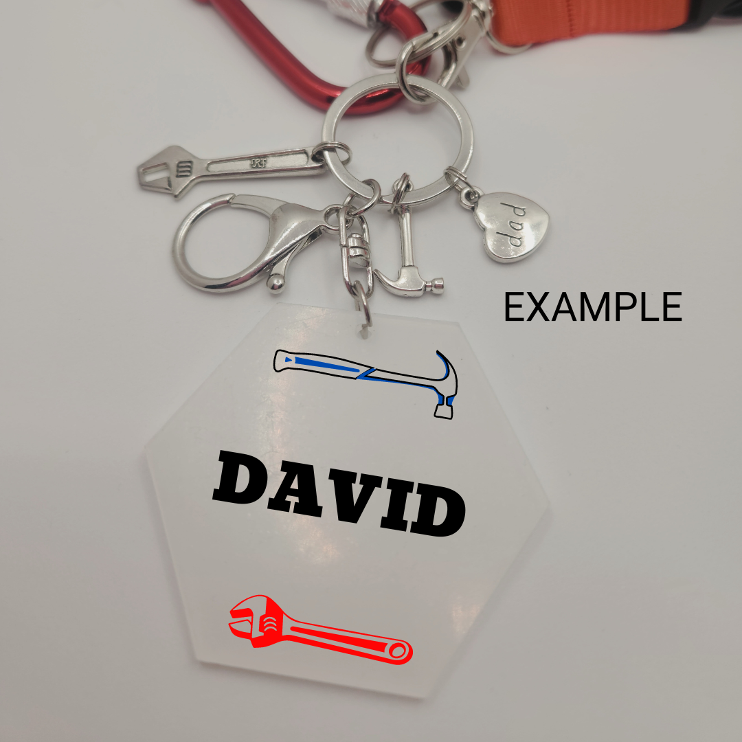 Metal Charm Tool Keyring with Lanyard and Acrylic Blank (Father's Day)