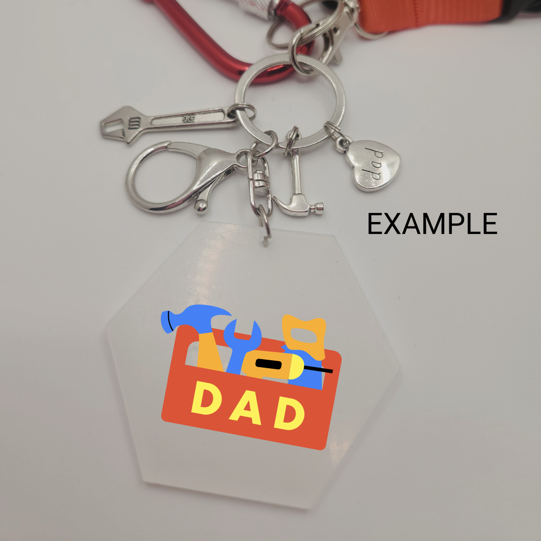 Metal Charm Tool Keyring with Lanyard and Acrylic Blank (Father's Day)