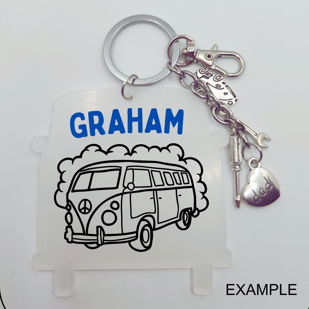Metal Charm Volkswagen Van Keyring with Acrylic Blank (Father's Day)