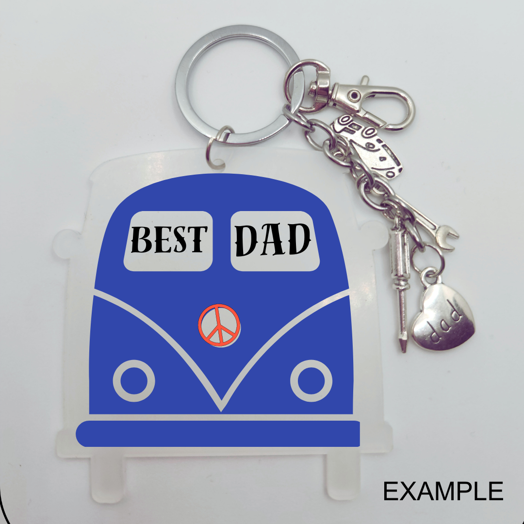 Metal Charm Volkswagen Van Keyring with Acrylic Blank (Father's Day)