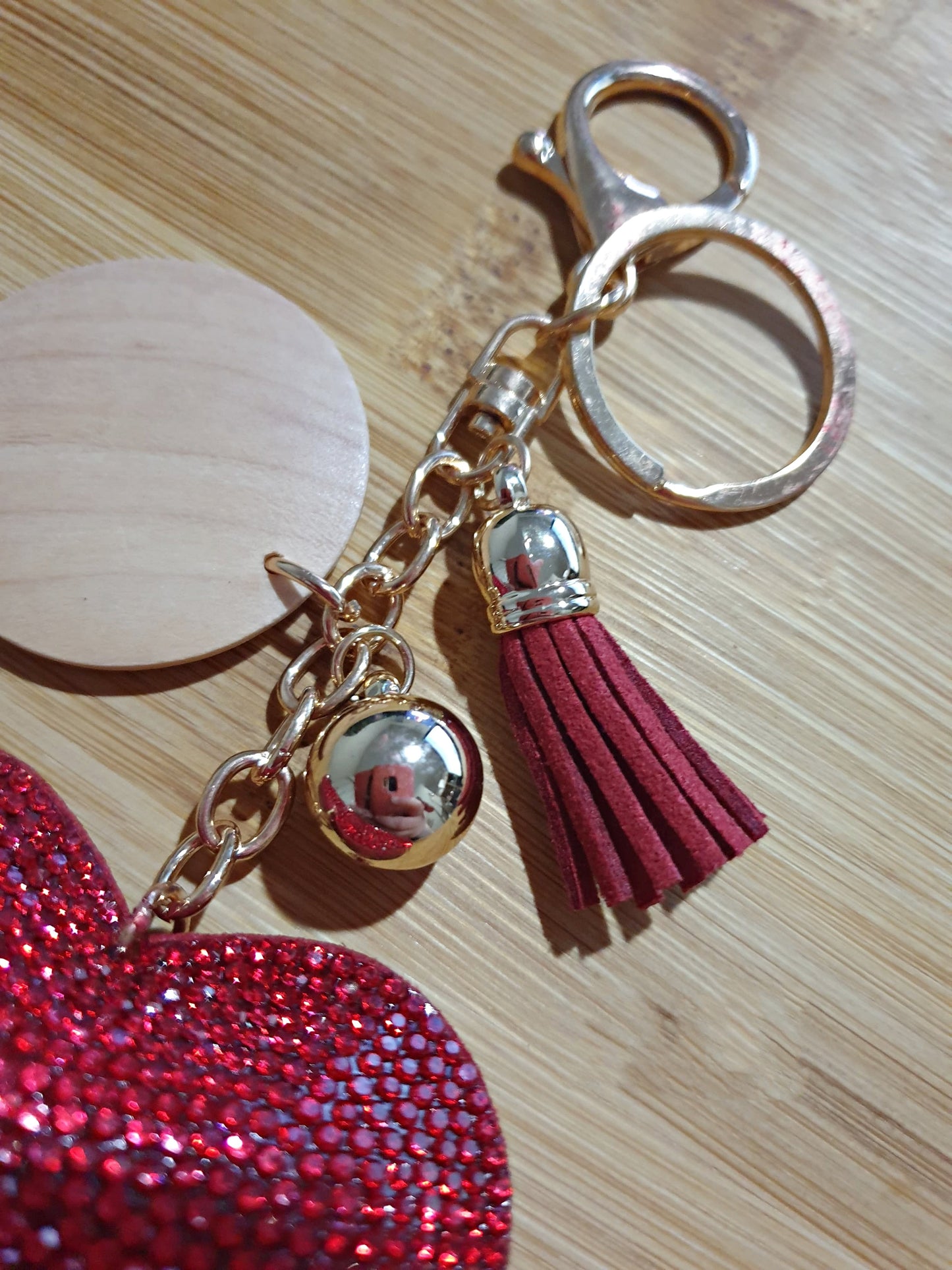 Fabric Heart Shaped Keyring with Wooden Disc Blank