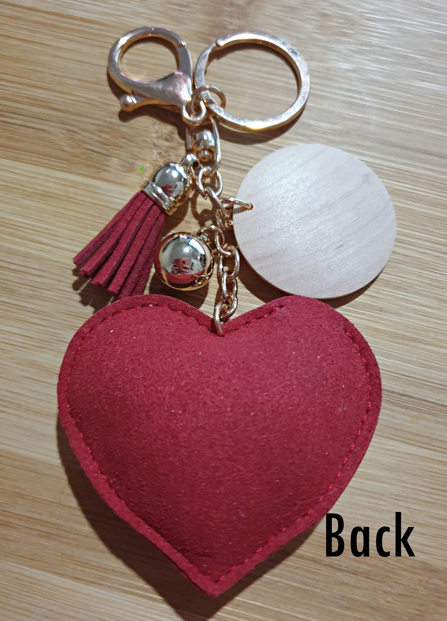Fabric Heart Shaped Keyring with Wooden Disc Blank