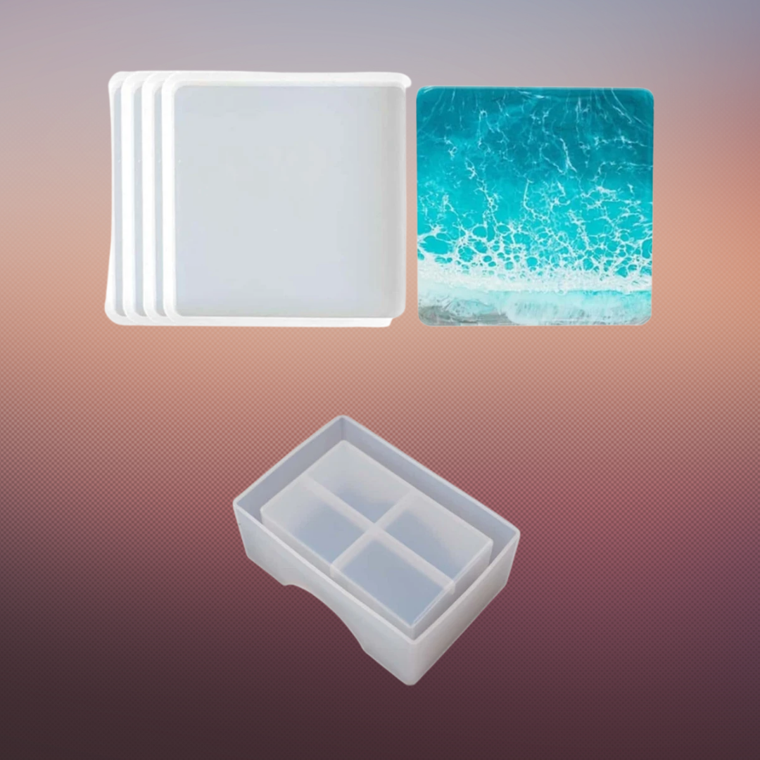 Resin Silicone Square Coaster and Holder Set Mould