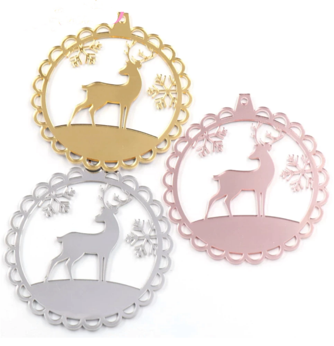 Mirror Acrylic Christmas Reindeer Bauble Blank