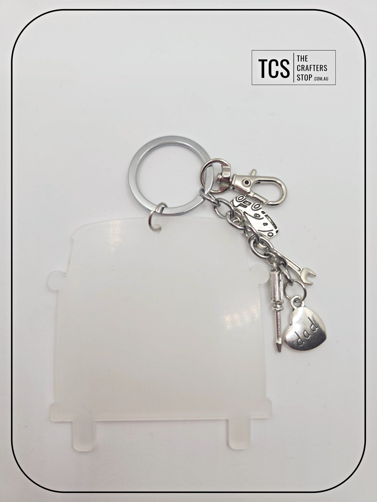 Metal Charm Volkswagen Van Keyring with Acrylic Blank (Father's Day)