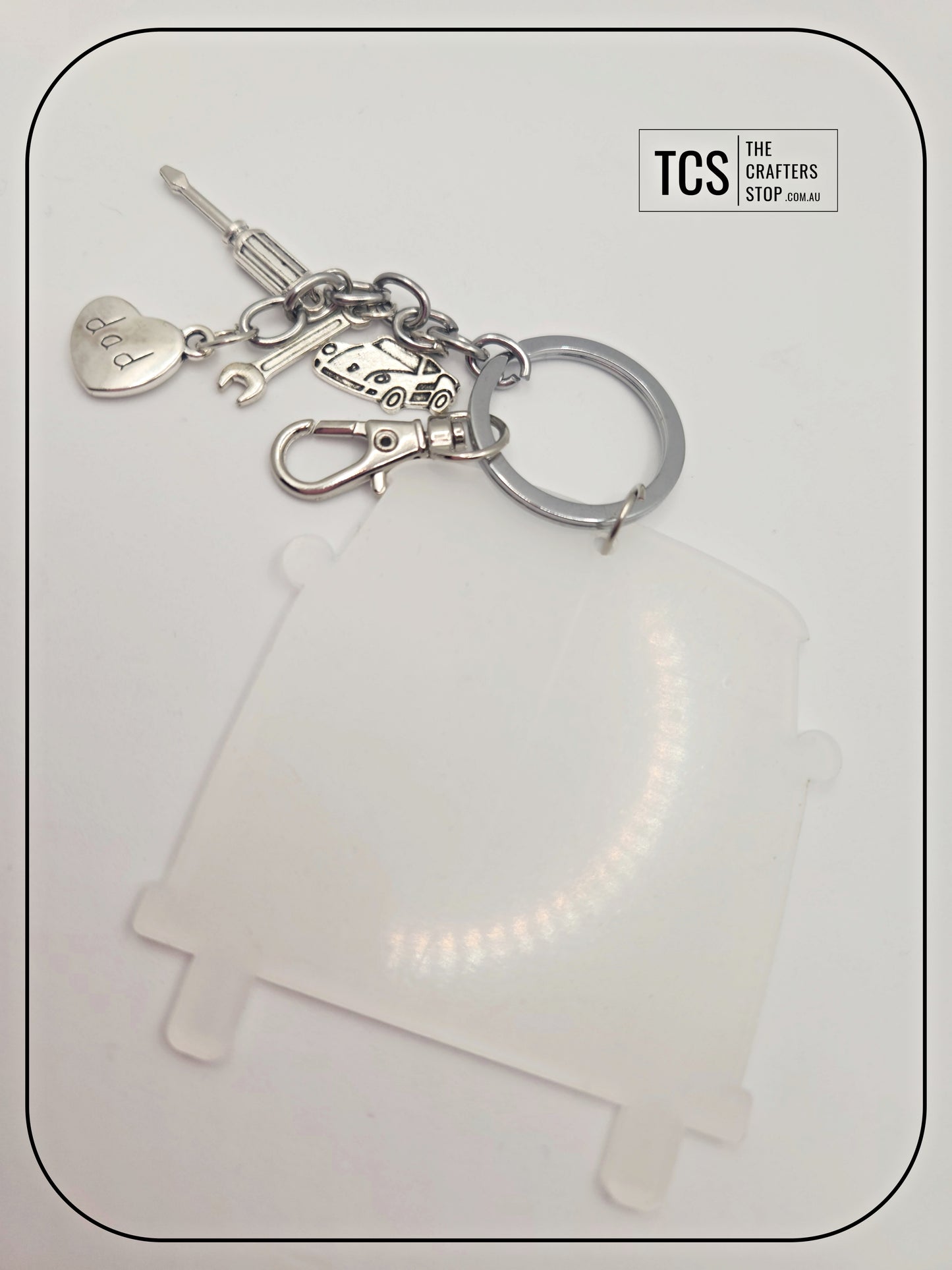 Metal Charm Volkswagen Van Keyring with Acrylic Blank (Father's Day)