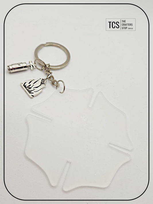Fire Fighter Cross Acrylic Metal Charm Keyring