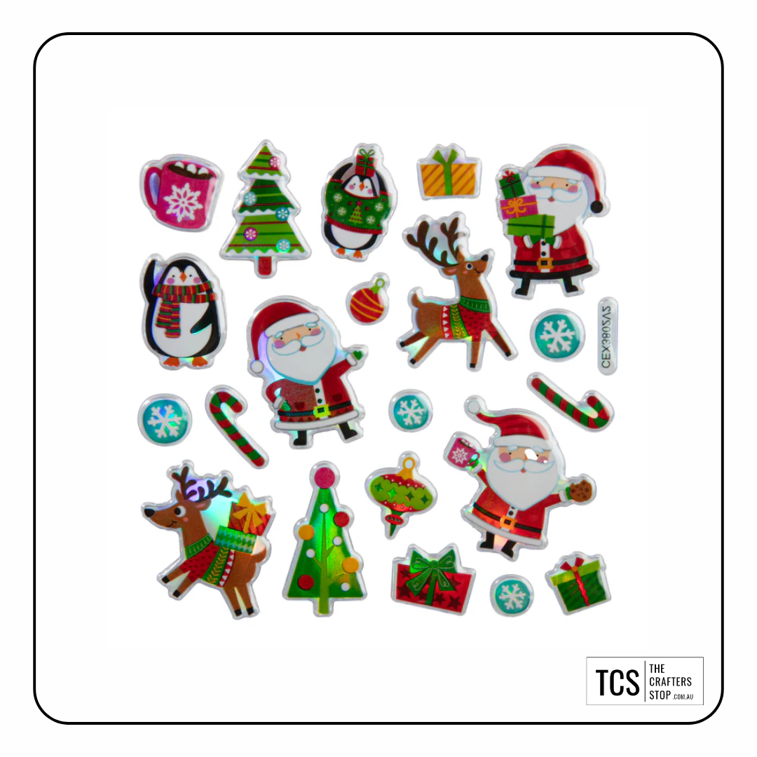 Christmas Santa & Friends 3D Foil Stickers