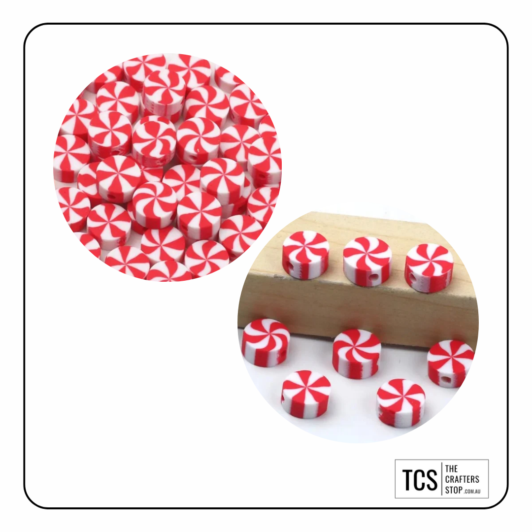 Red & White Candy Cane Beads (30pcs)