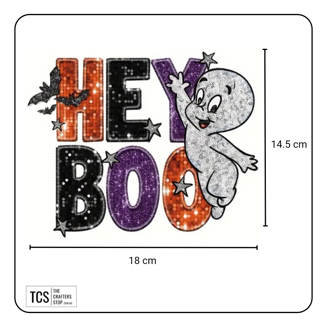 "HEY BOO" Halloween Theme Ready Made DTF Iron On Transfers