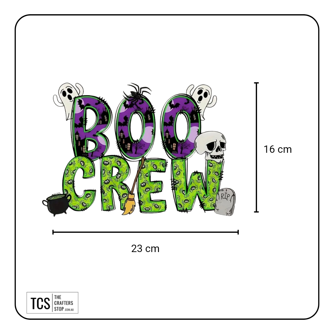"BOO CREW" Halloween Theme Ready Made DTF Iron On Transfers