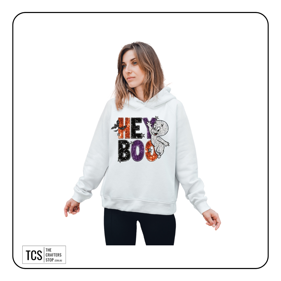 "HEY BOO" Halloween Theme Ready Made DTF Iron On Transfers
