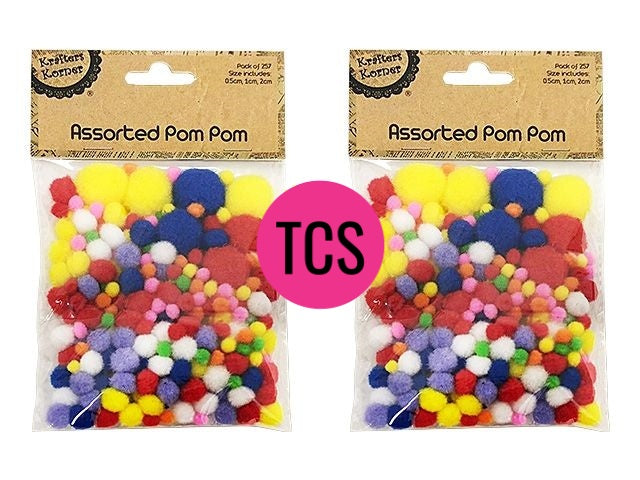 Assorted Bag of Pom Poms 257 pcs