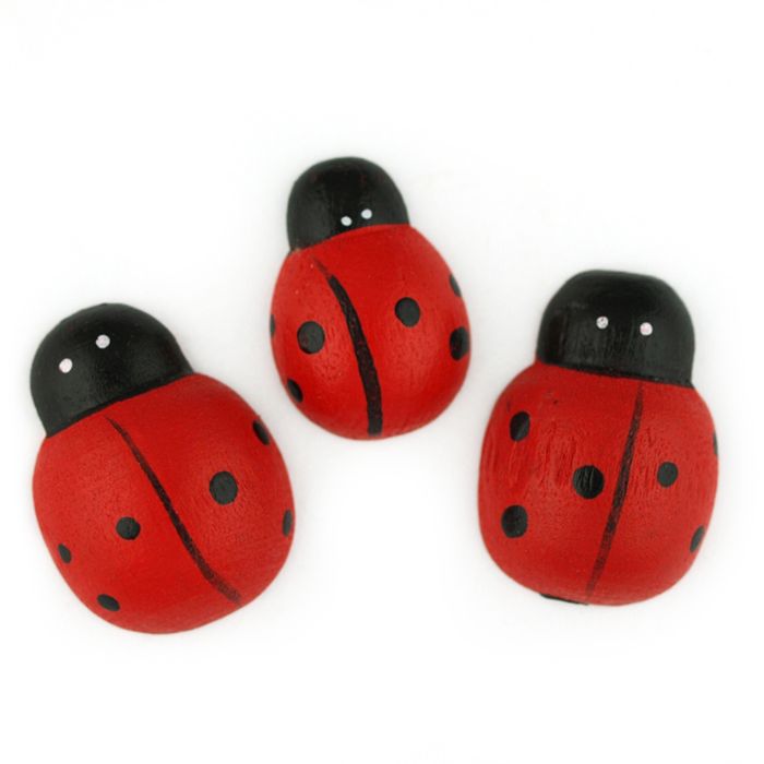 Wooden Painted Ladybug Embellishments - 15 pcs