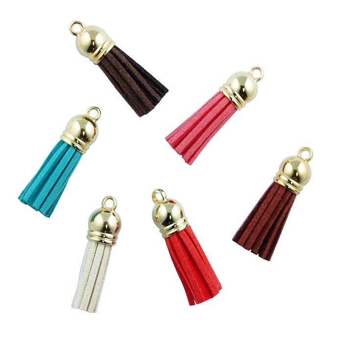 Suede Tassels with Gold Cap - 6 pcs