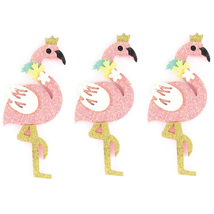 Pink Glitter Flamingo Embellishments - 3 pcs