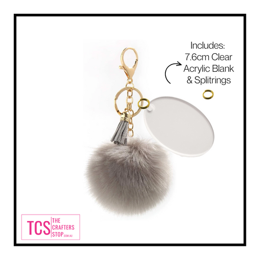 Pom Pom Gold Ladies Keyring with Acrylic Blank